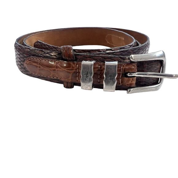 Size 38 Vintage Tulliani Mens Buckle Belt 1" Italian Calfskin 3127 Brown Texture - Picture 1 of 14